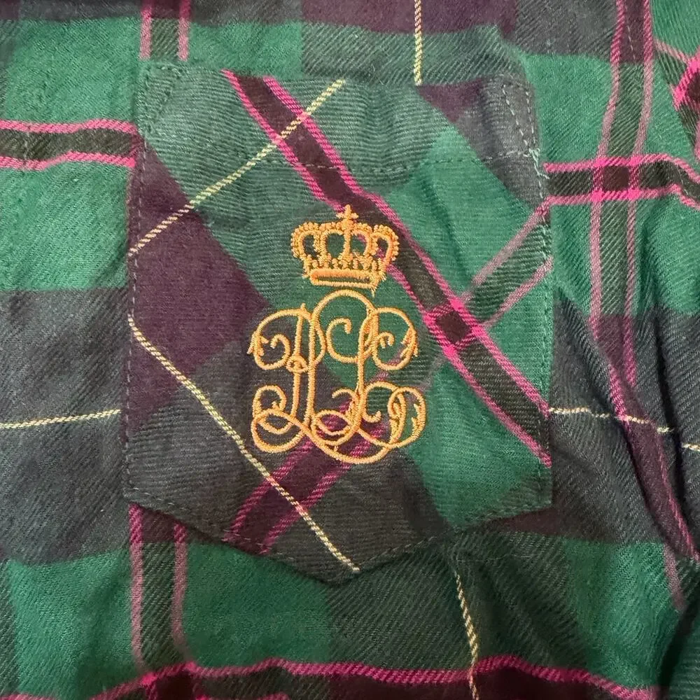 Lauren Ralph Lauren RLL Womens Medium Crest Logo Tartan Plaid Pajamas 2 pc Set